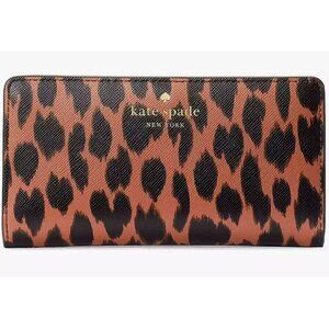 S Kate Spade Schuyler Large Slim Bifold Leopard Wallet KE814 NWT Leopardo $179